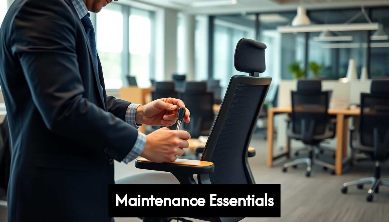 Facility manager maintaining an office chair