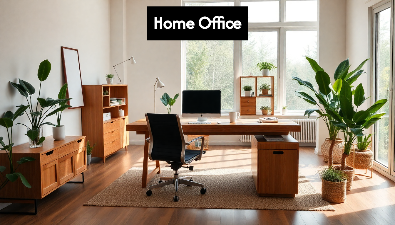 Modern home office with natural light and green plants