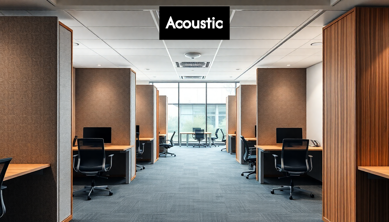 Modular acoustic partitions in an office setting.