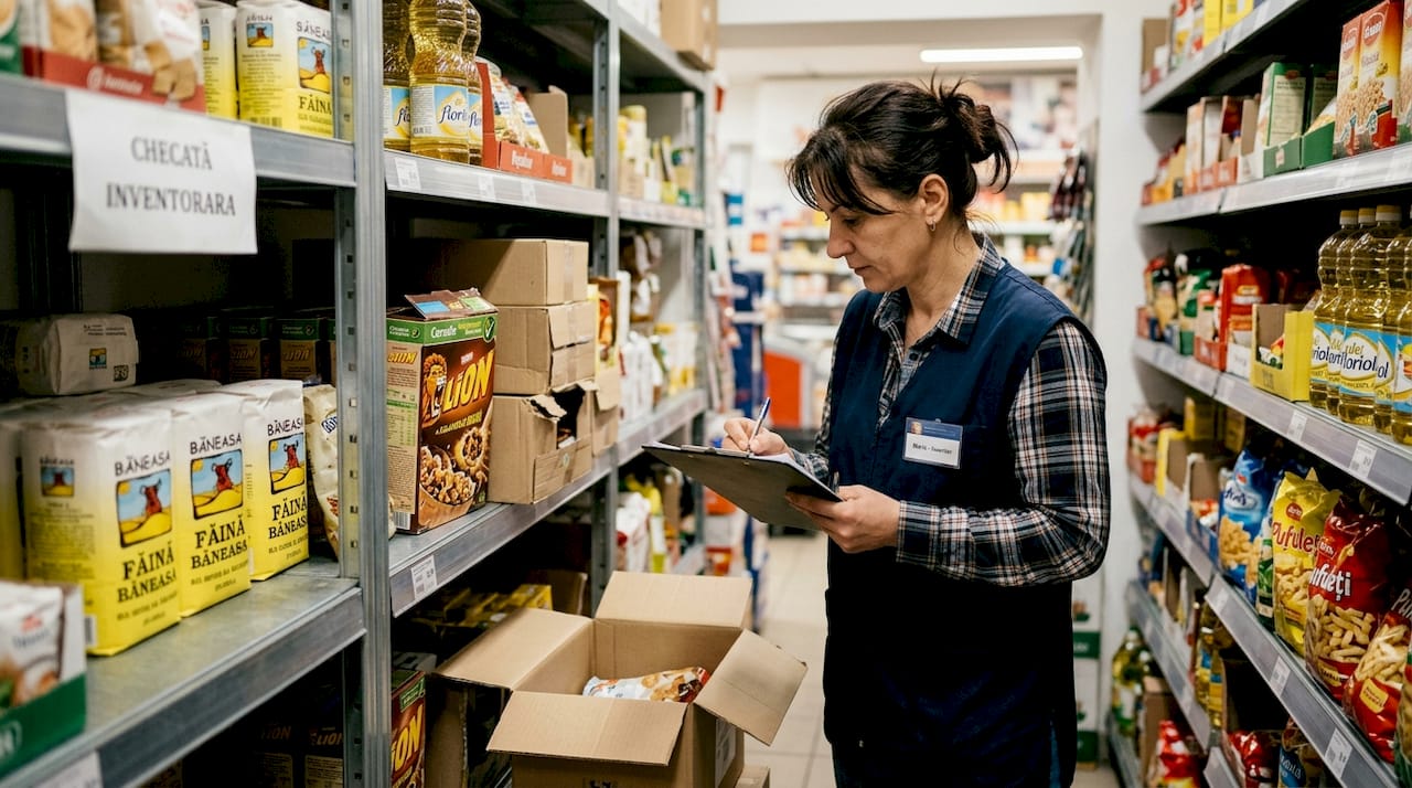Angajatul din depozit consemnează produsele deteriorate de dăunători
