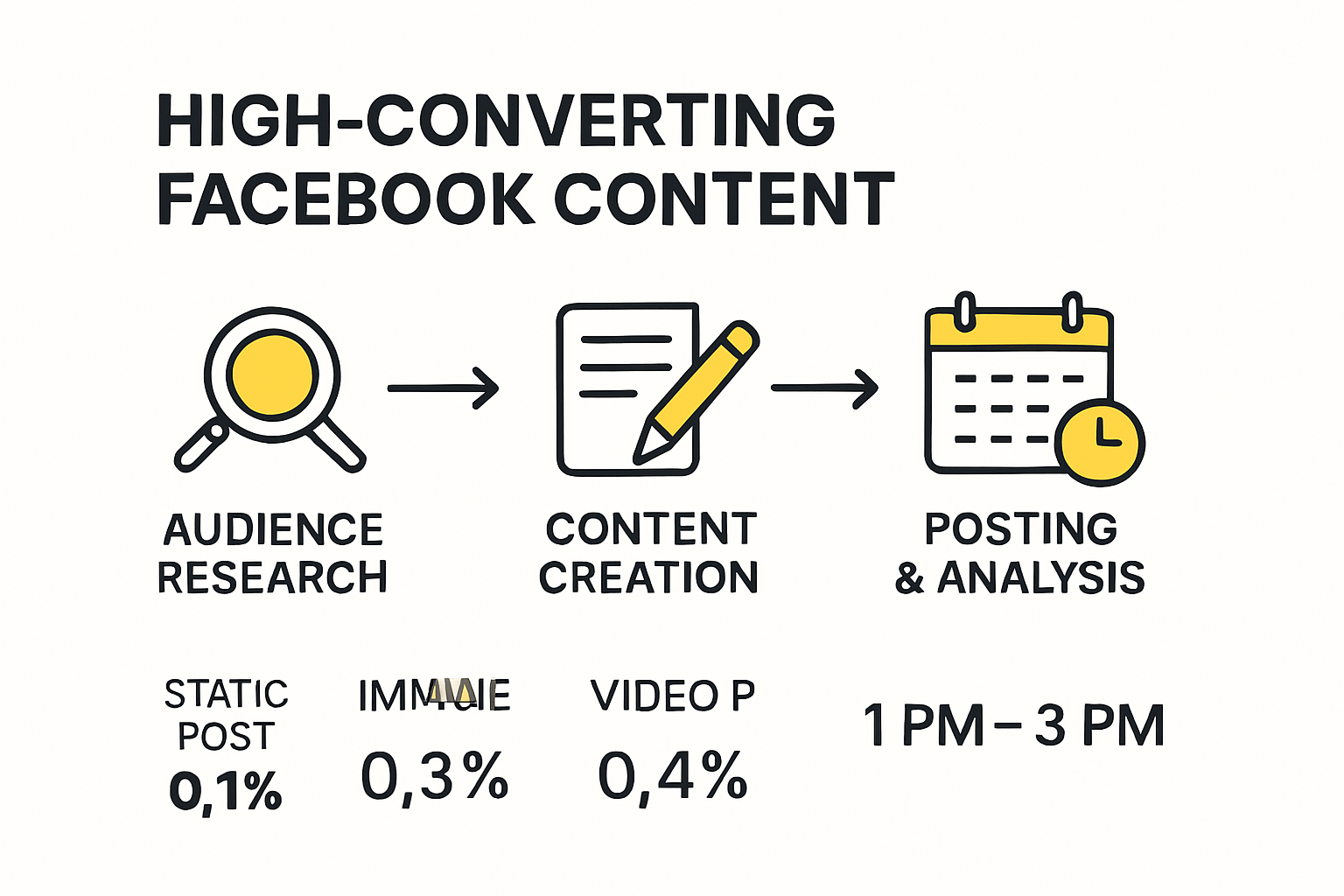 Infographic showing Facebook content creation and conversion steps