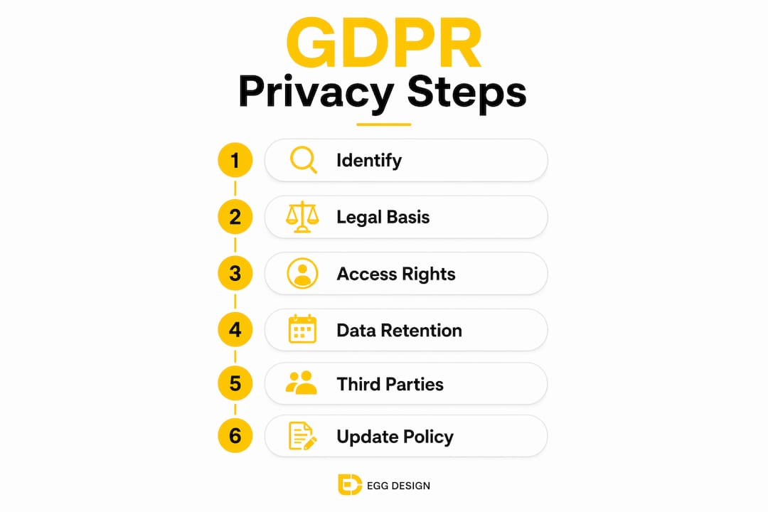 Infographic outlining GDPR privacy policy key steps