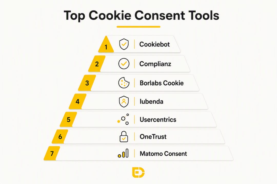Infographic ranking popular cookie consent tools for WordPress