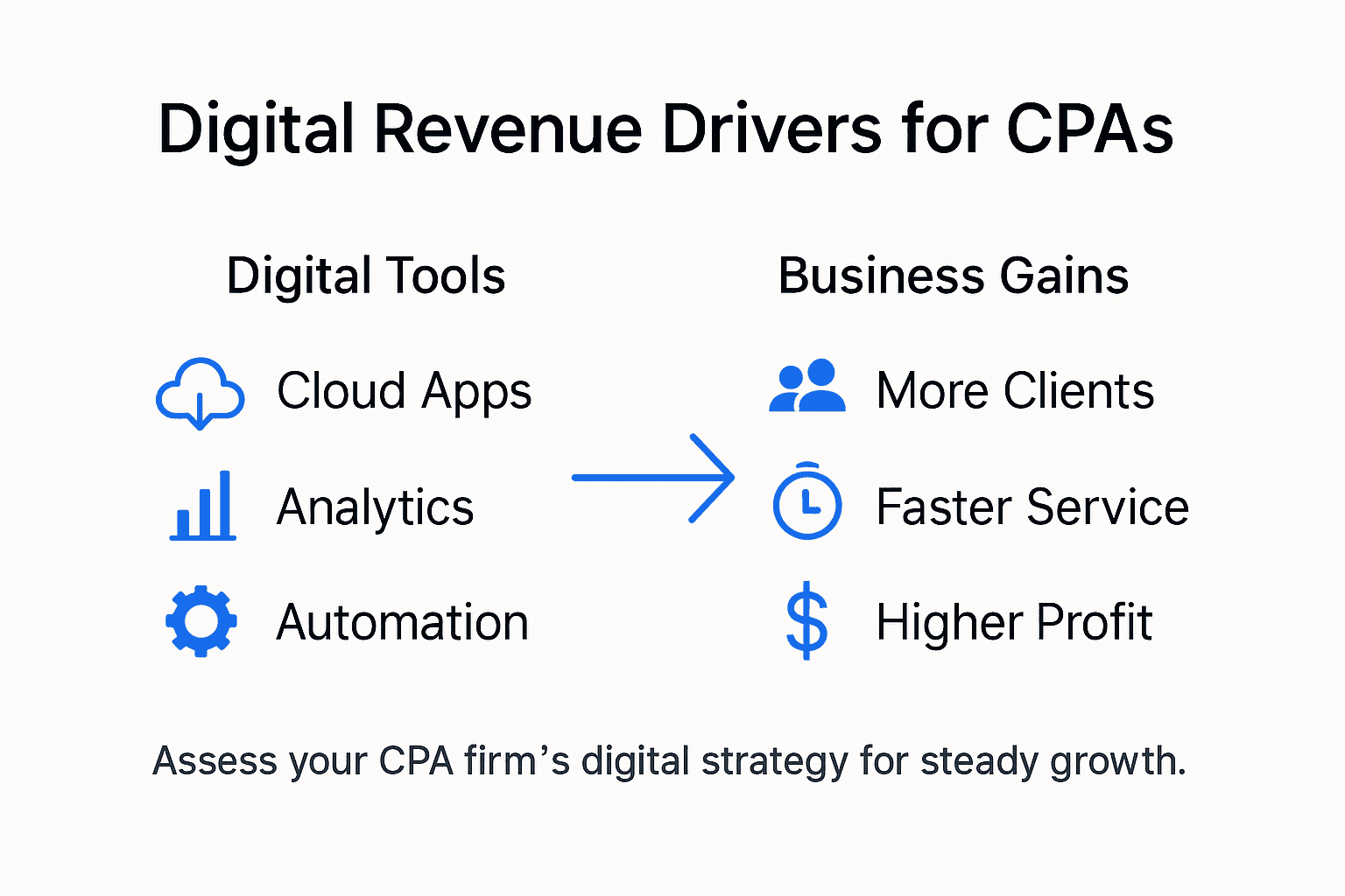 Digital Innovation For Cpas – Revenue Growth In Miami - Transform 42 Inc Infographic Showing Cpa Digital Revenue Growth Drivers