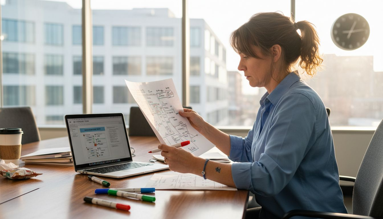 Business Process Efficiency: Fueling Growth For Miami Cpas - Transform 42 Inc Accountant Reviewing Automated Workflow Diagram