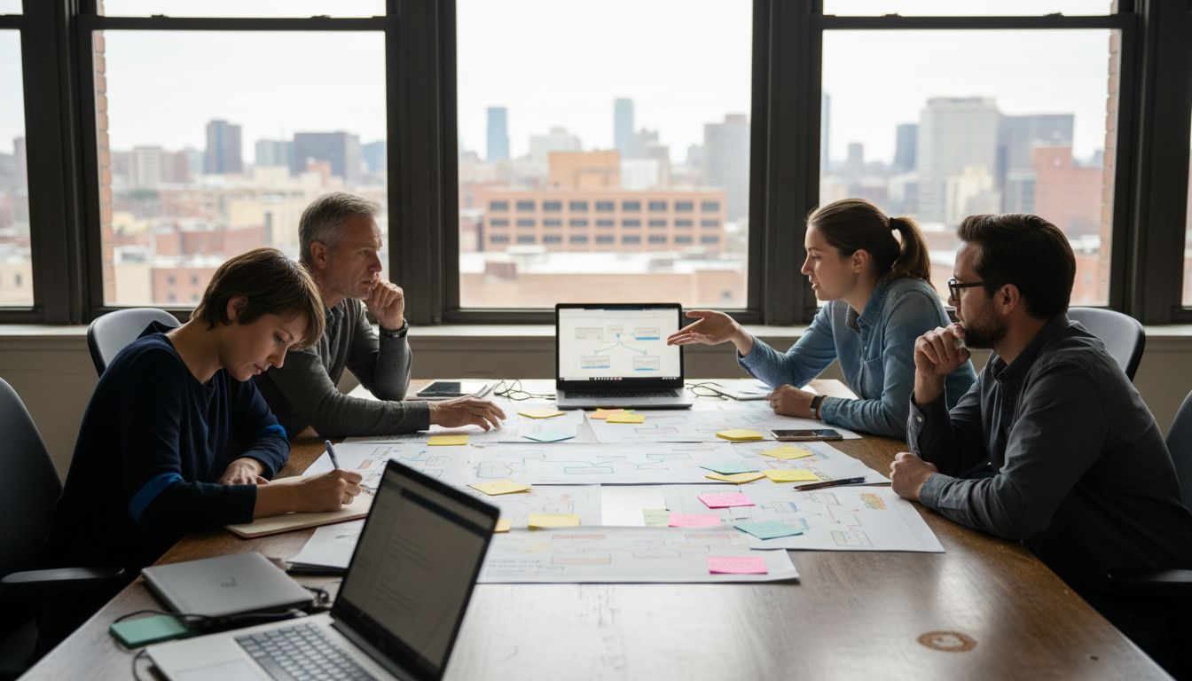 Automate Business Processes: 28% More Clients &Amp; Revenue Growth - Transform 42 Inc Team Mapping Business Processes Around Table