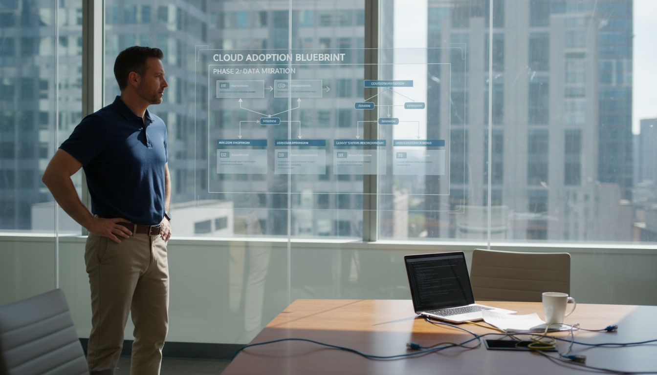 5 It Outsourcing Examples Cpas Use To Boost Efficiency 67% - Transform 42 Inc Consultant Reviewing Cloud Migration Diagram