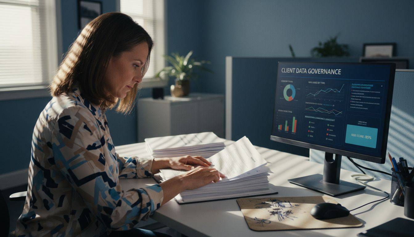 Examples Of Digital Governance For Miami Accountants - Transform 42 Inc Accountant Reviewing Ai-Powered Data Governance Dashboard