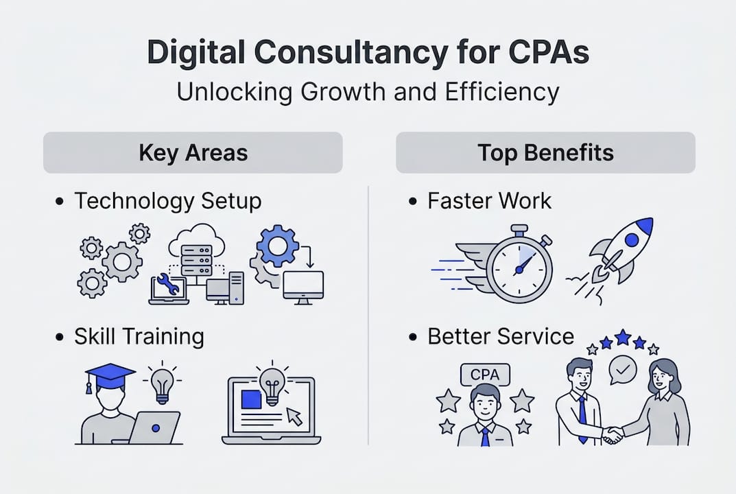 Digital Consultancy For Cpas: Unlock Growth And Efficiency - Transform 42 Inc Infographic Summarizing Digital Consultancy For Cpas