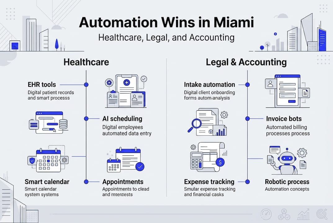 Workflow Automation Guide For Miami Professionals: Scale Fast - Transform 42 Inc Infographic Showing Automation Benefits By Profession