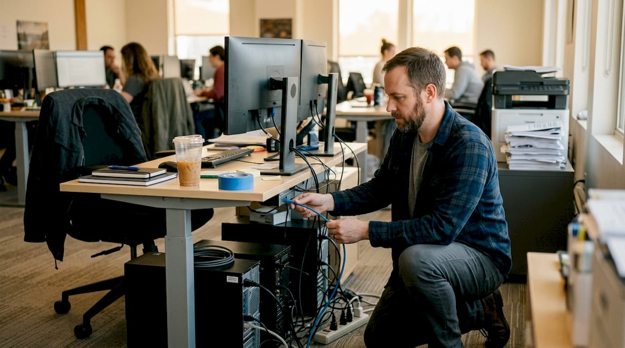 Scale Miami Practices With Business Workflow Automation - Transform 42 Inc It Specialist Prepping Office Workstation For Automation