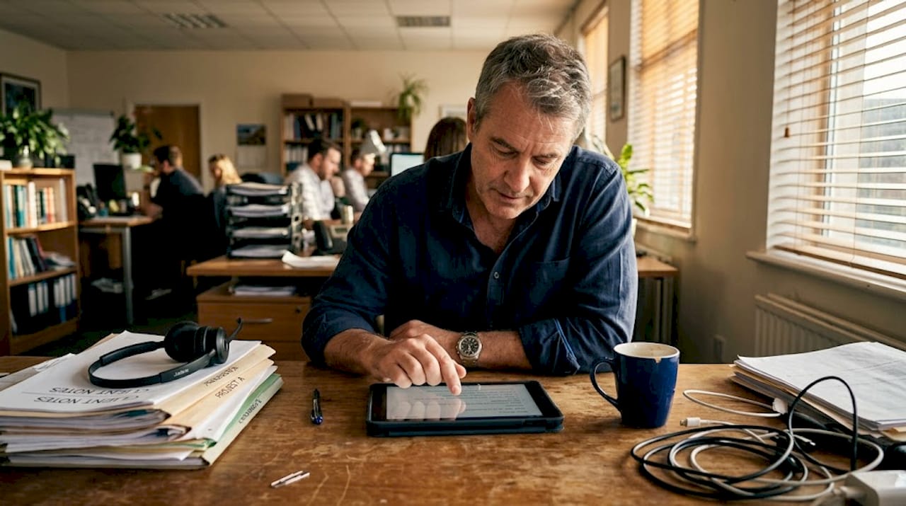 Smart Governance Defined: Boost Efficiency And Engagement - Transform 42 Inc Consultant Reviewing Ai-Driven Workflow In Office