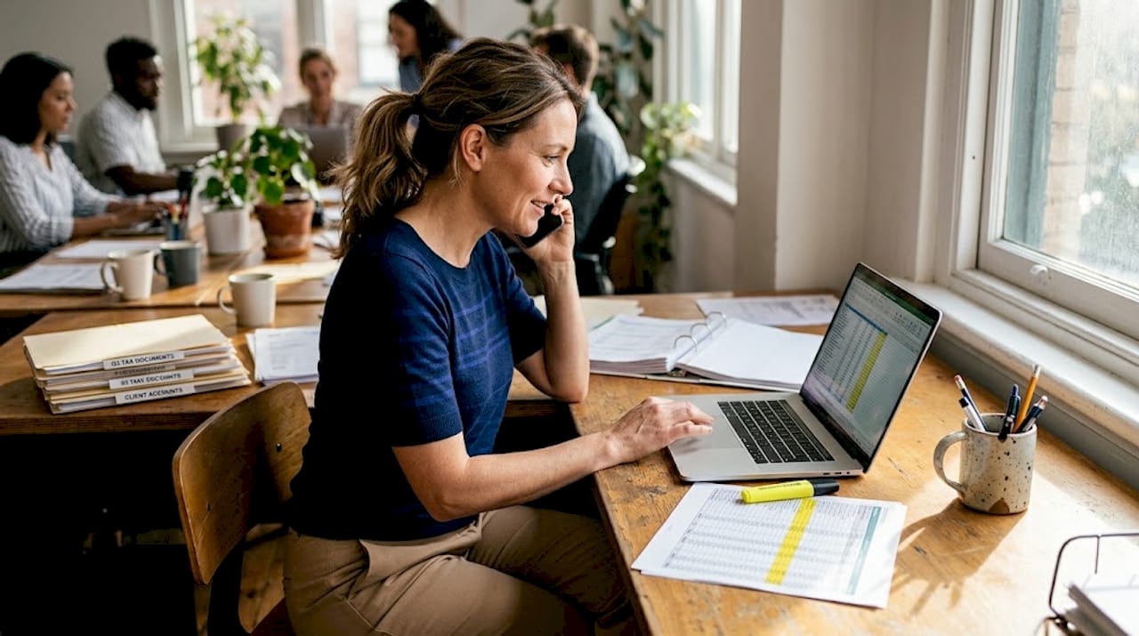 Strategic It Planning: Miami Professionals' Guide To Growth - Transform 42 Inc Accountant Using Cloud App At Busy Desk