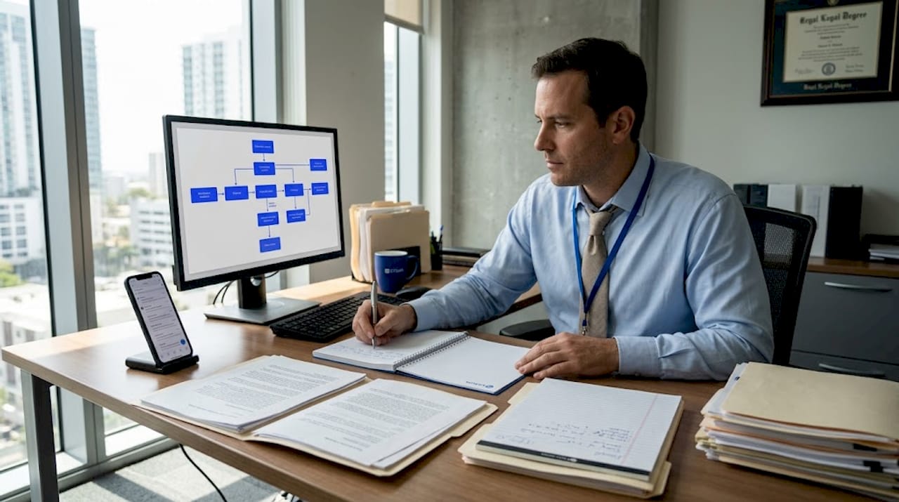 Scale Your Miami Practice With Digital Agility - Transform 42 Inc Miami Lawyer Studying Agile Workflow