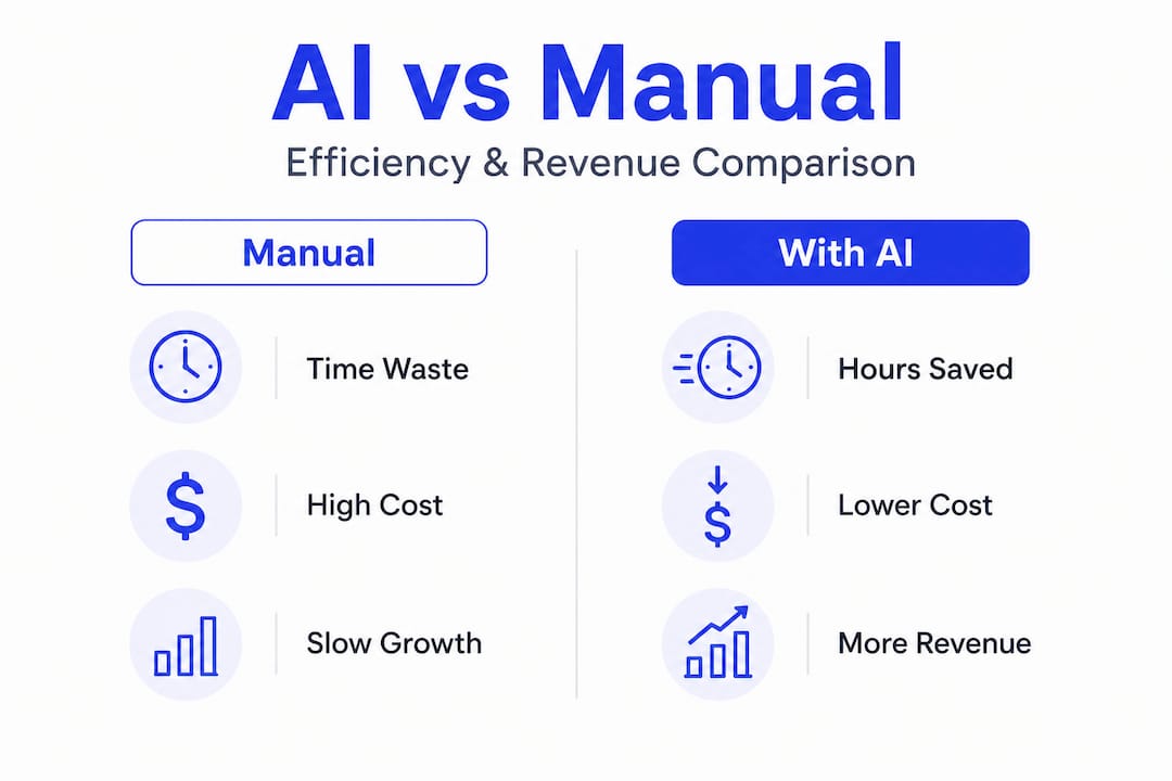 How Ai Drives Efficiency And Revenue Growth For Professionals - Transform 42 Inc Infographic Comparing Manual And Ai Professional Workflows
