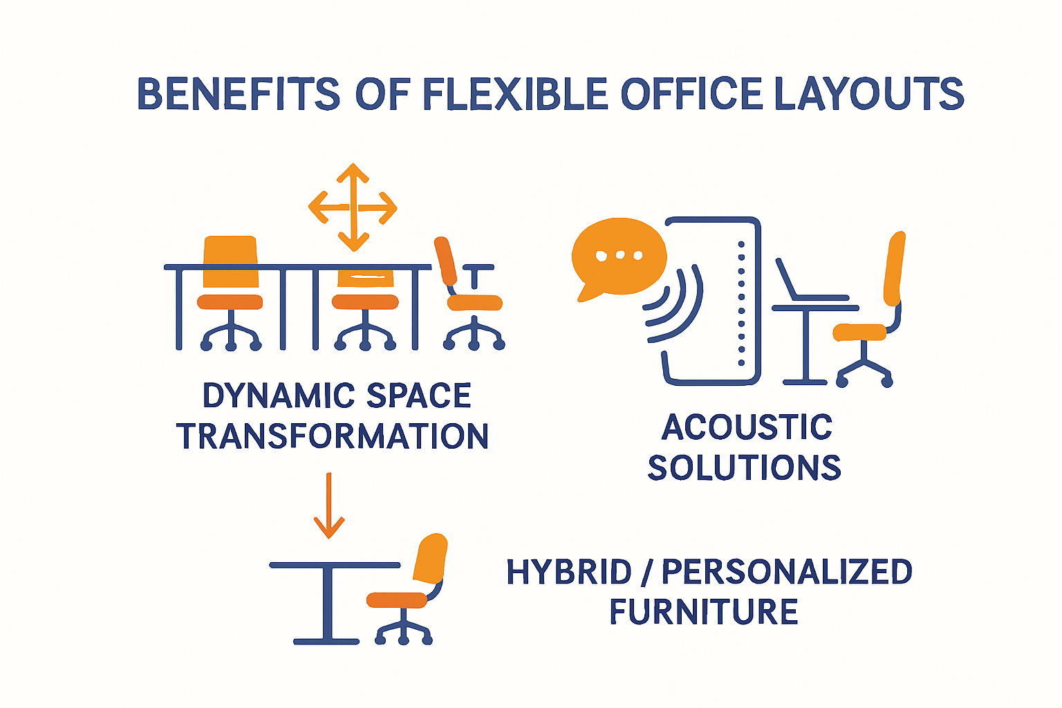 Infographic showing flexible modular office layouts.