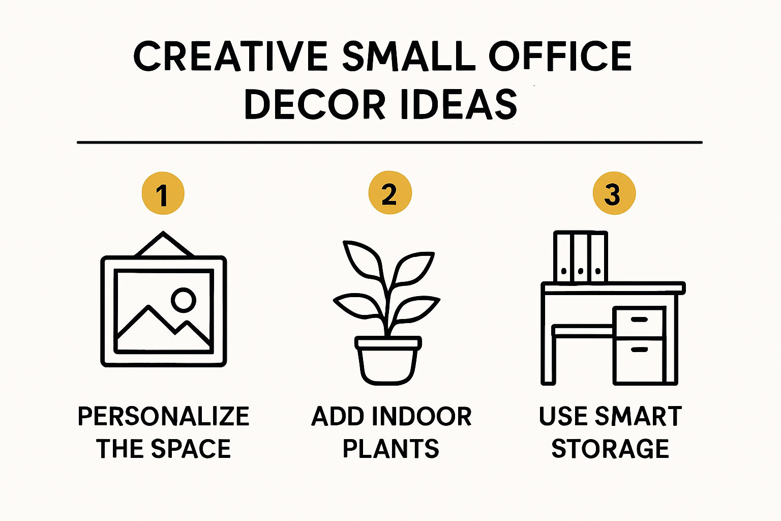 Infographic displaying small office decor and storage ideas.