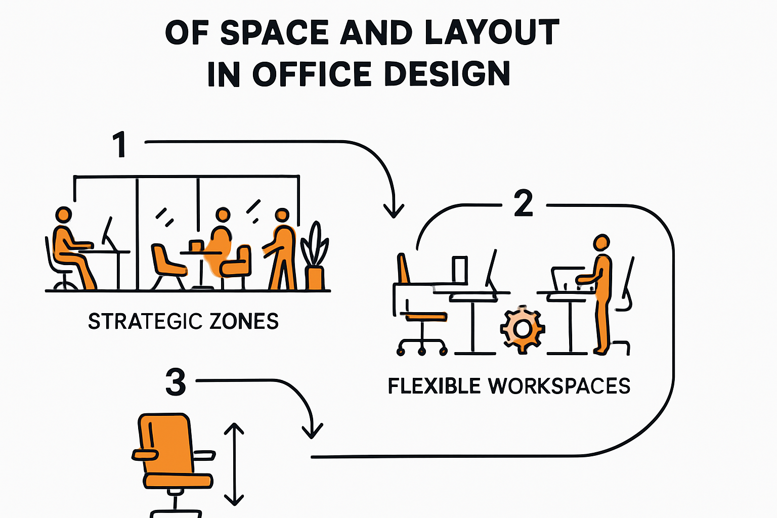 Infographic showing strategic office space layout and flexible furniture.