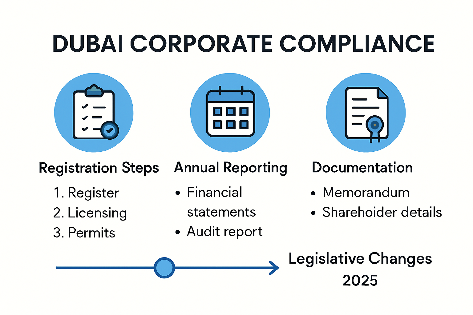 Dubai 2025 legal requirements infographic with steps and key compliance changes