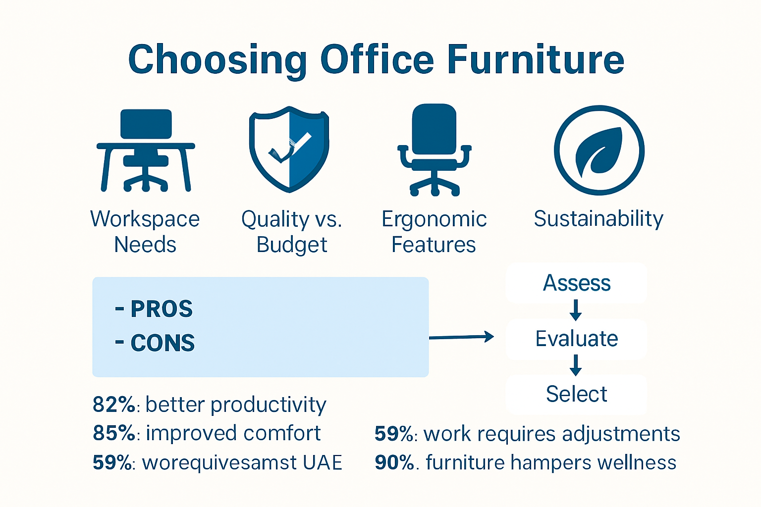 Infographic showing factors for choosing office furniture