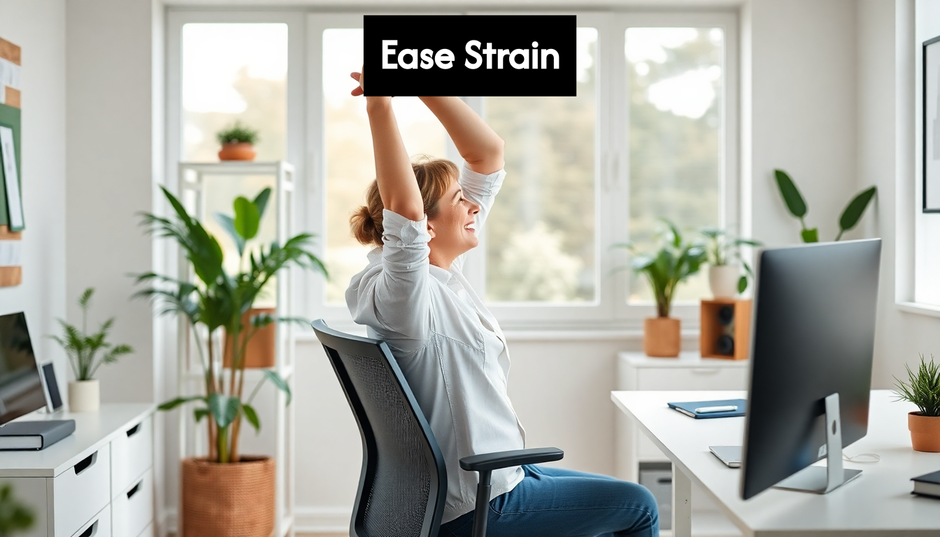 Professional doing stretches at home office desk