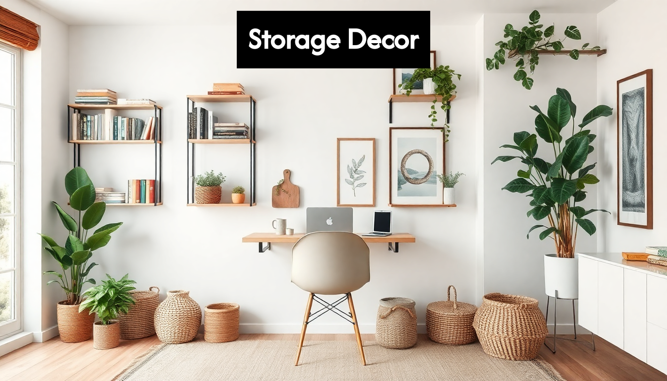 Stylish home office with creative storage and decor