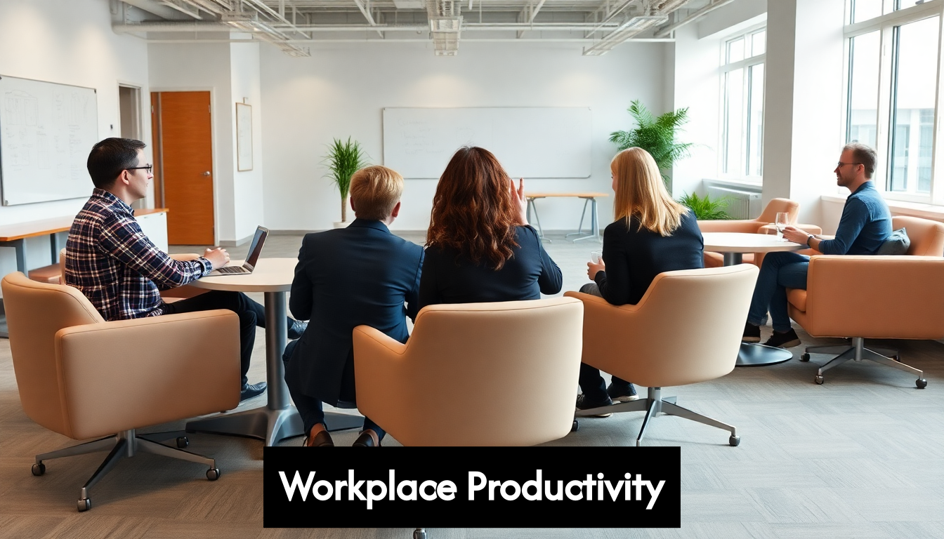 Team collaborating in modern flexible office