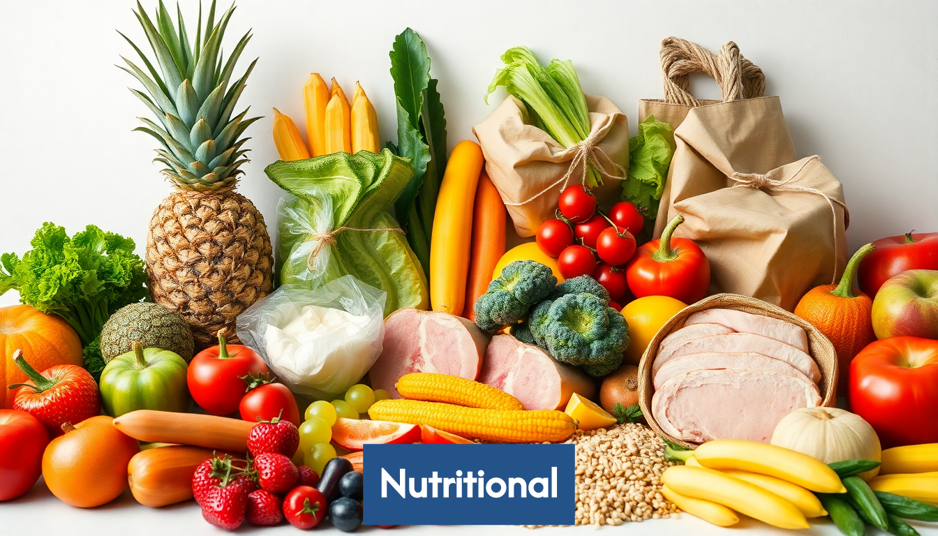 A colorful variety of healthy foods, including fruits, vegetables, and grains.