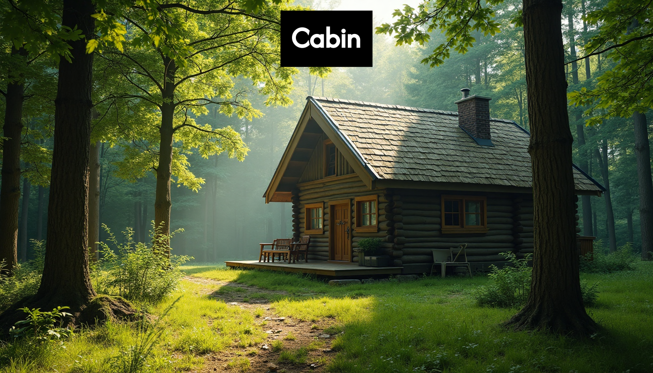A cozy wooden cabin in a forest.