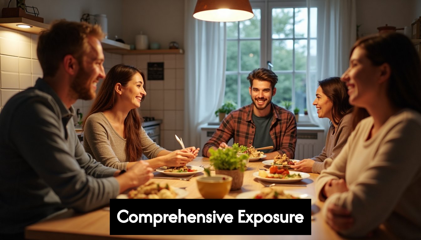 Adult learner sharing meal with host family