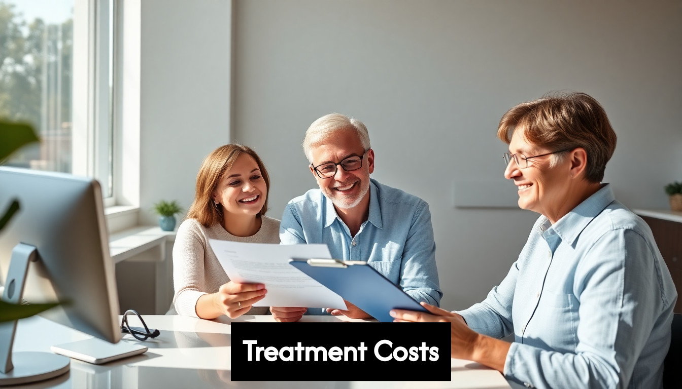 Adults discussing orthodontic payment options at clinic