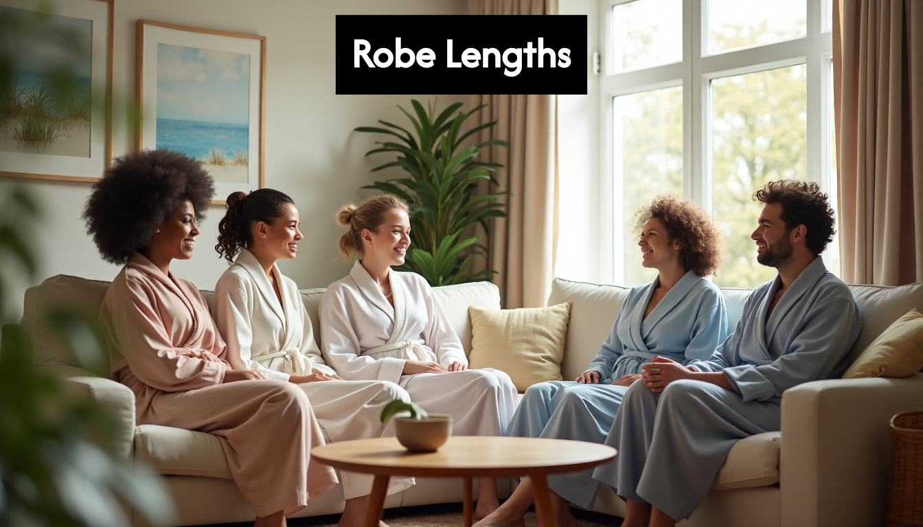 Adults lounging in robes of different lengths