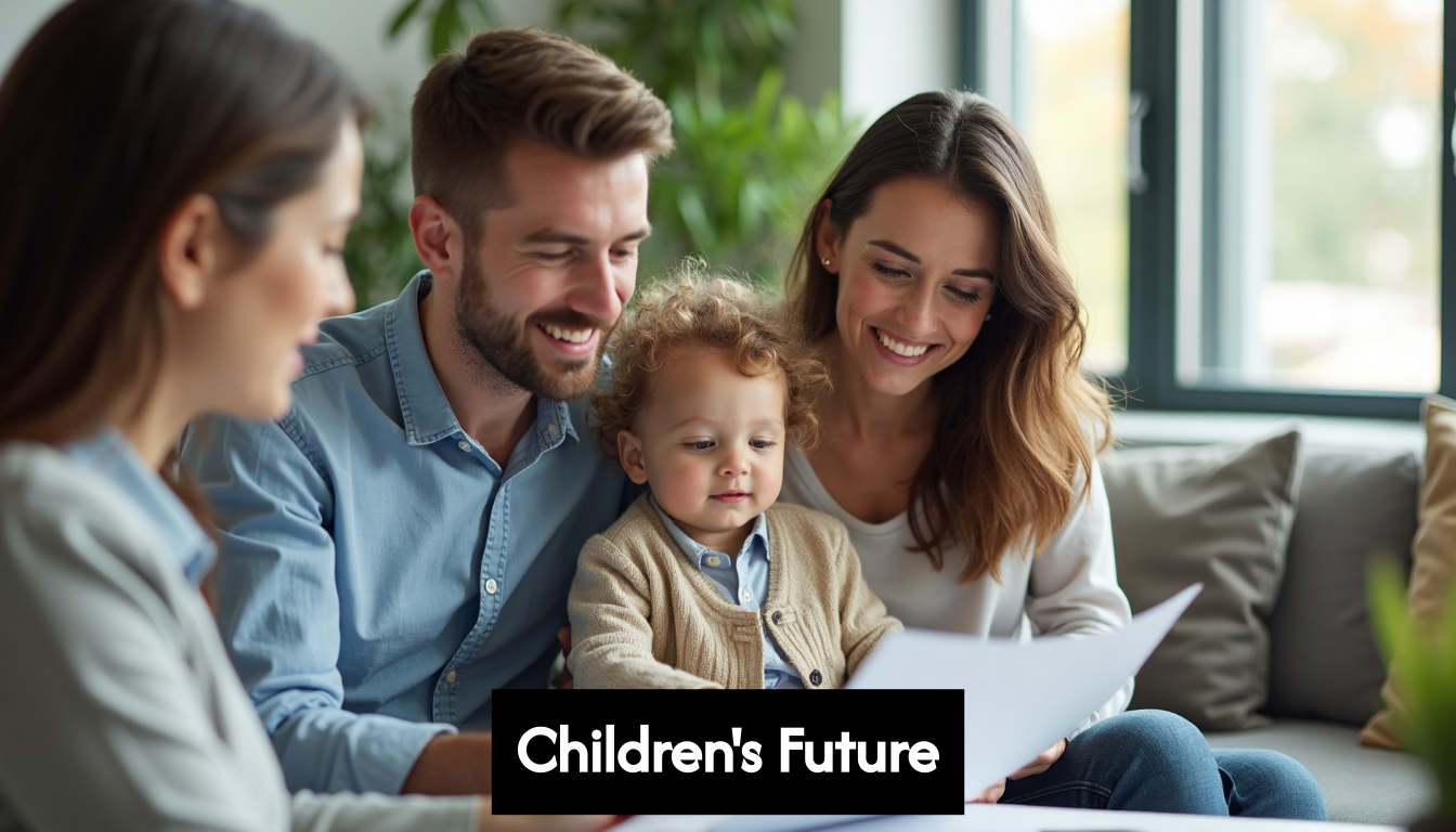 Advisor discussing inheritance with family and child