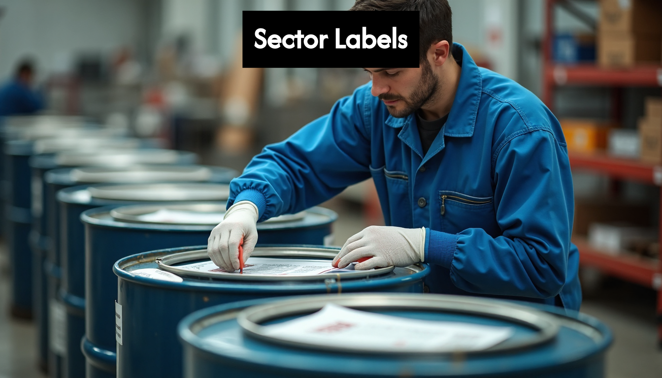Applying industrial labels to metal containers in a factory
