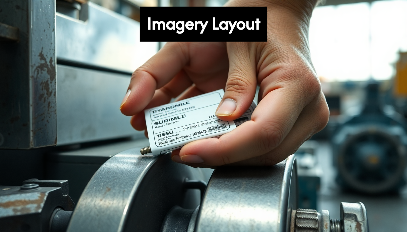 Applying label to industrial equipment in a factory setting