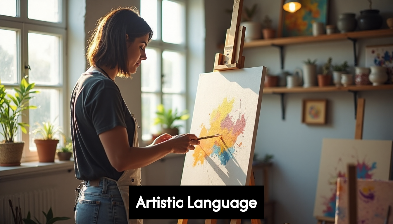 Artist painting abstract canvas in art studio