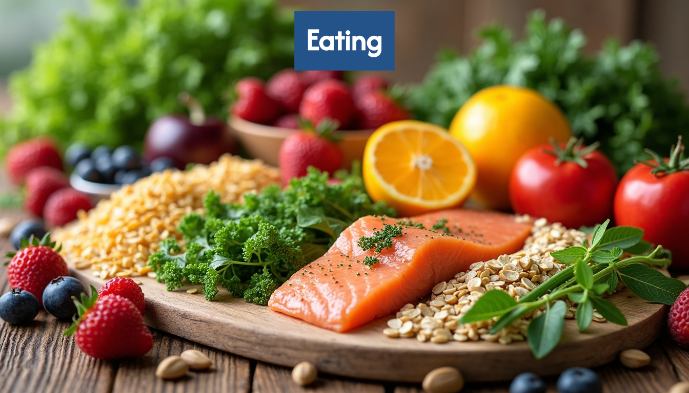 Assortment of balanced food groups.