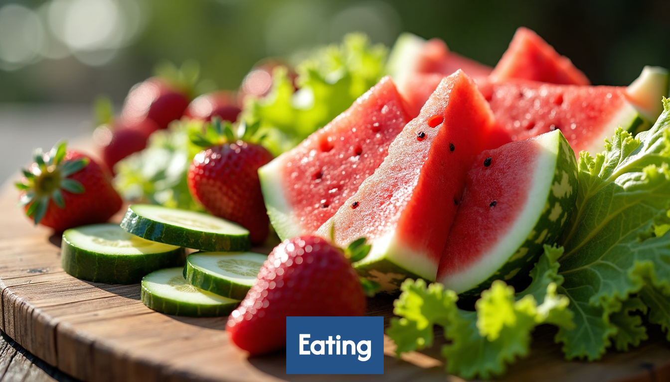 Assortment of hydrating foods.