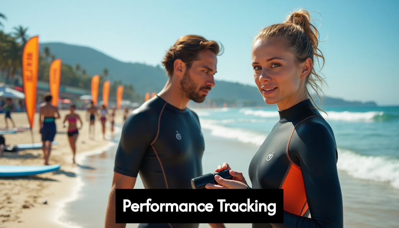 Athlete attaching sensor at beach competition