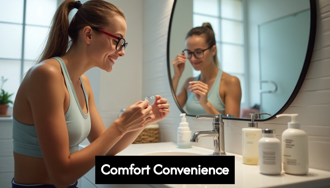 Athlete inserting contacts and friend cleaning glasses