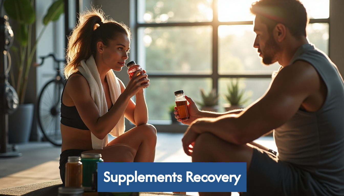 Athletes taking supplements in a gym setting