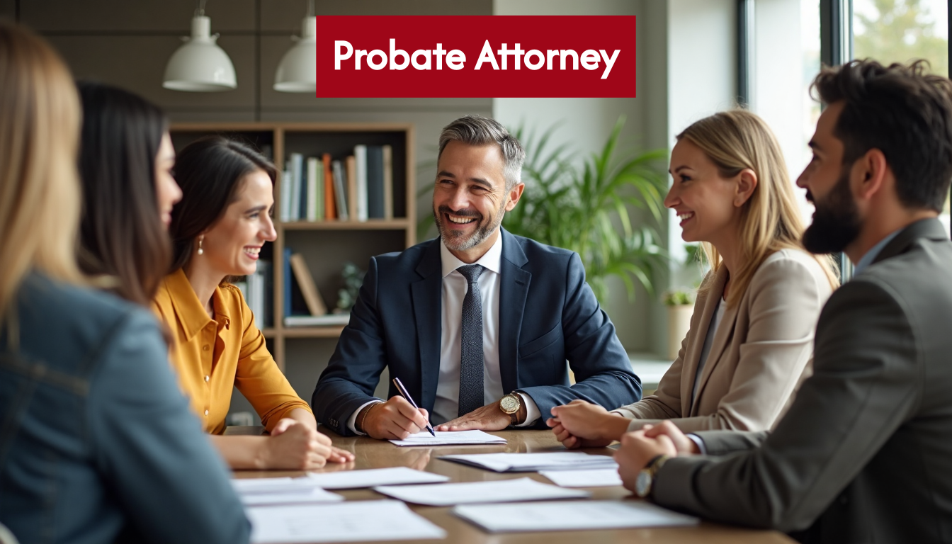 Attorney consulting with family in office