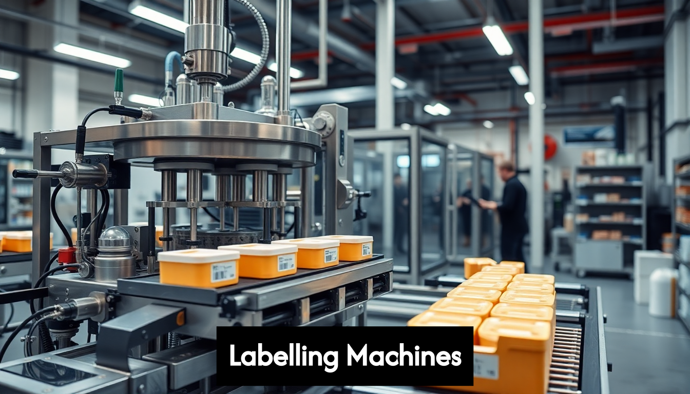 Automated labelling machine in modern factory