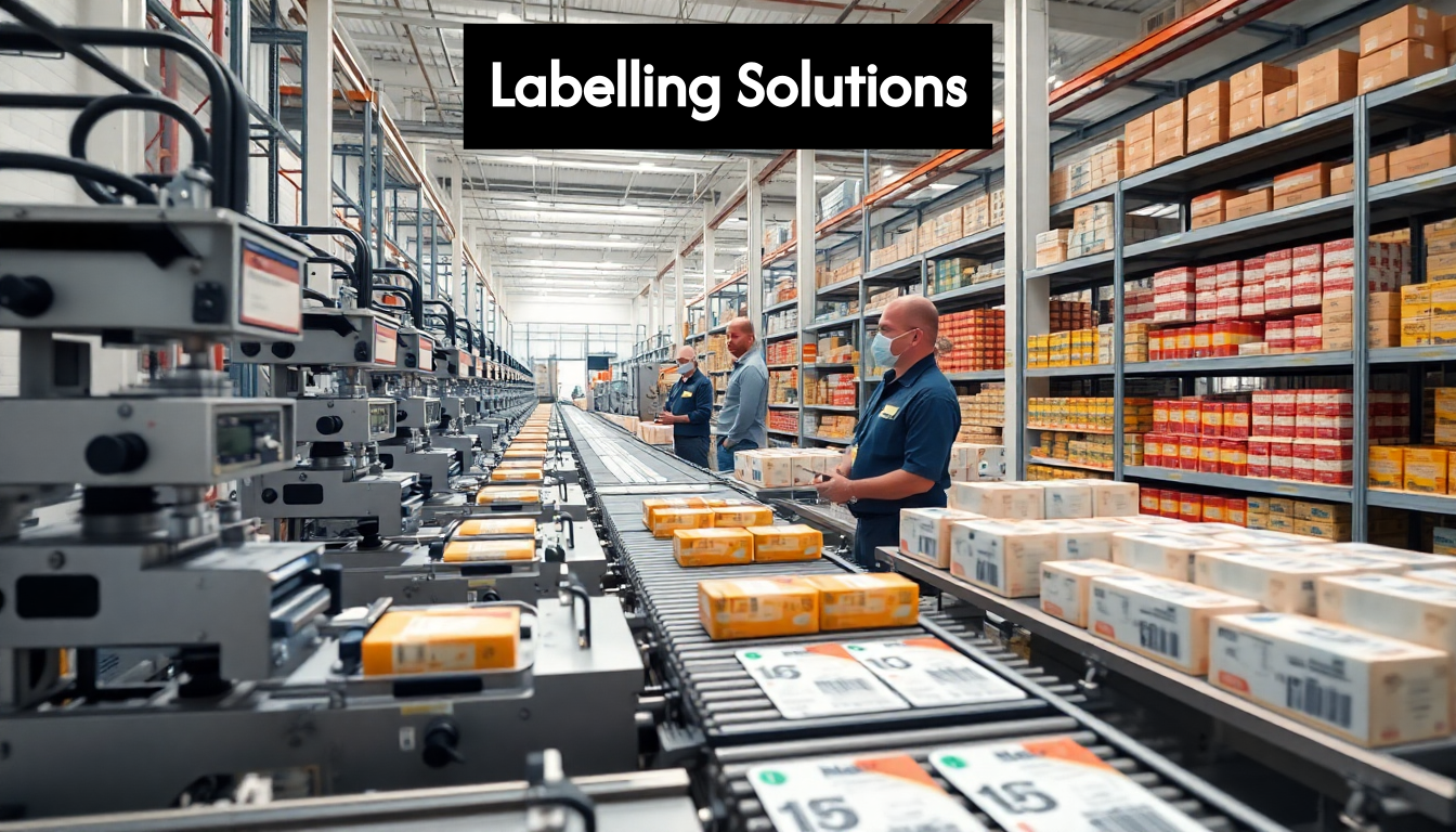 Automated labelling machines in modern factory