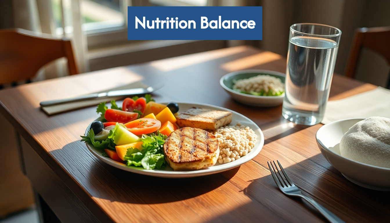 Balanced, colorful meal with vegetables and protein