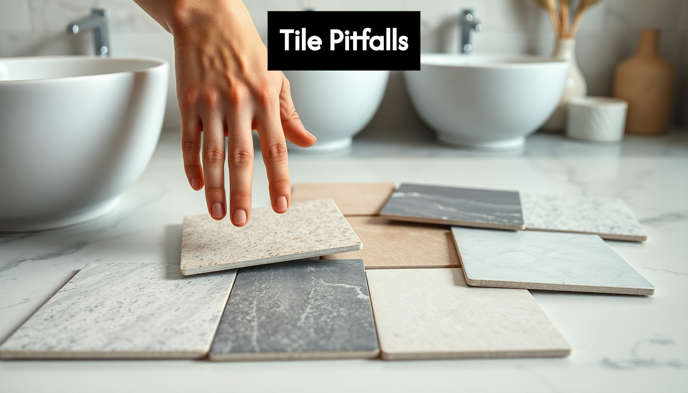 Bathroom tile samples and hand choosing tile