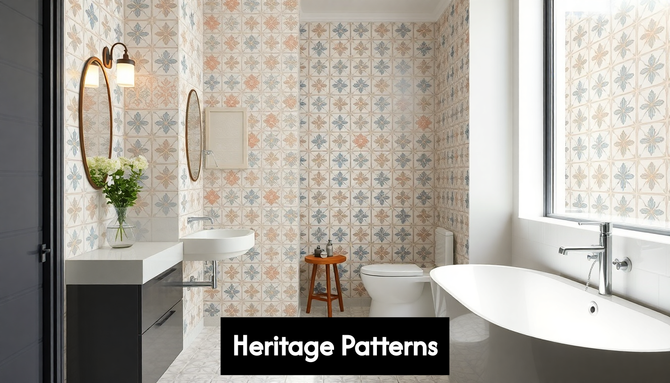 Bathroom with patterned heritage tile wall