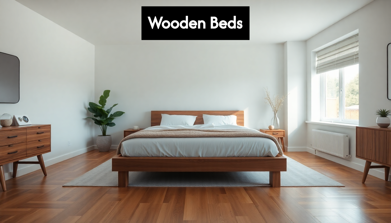 Bedroom with solid wood bed frame in modern decor
