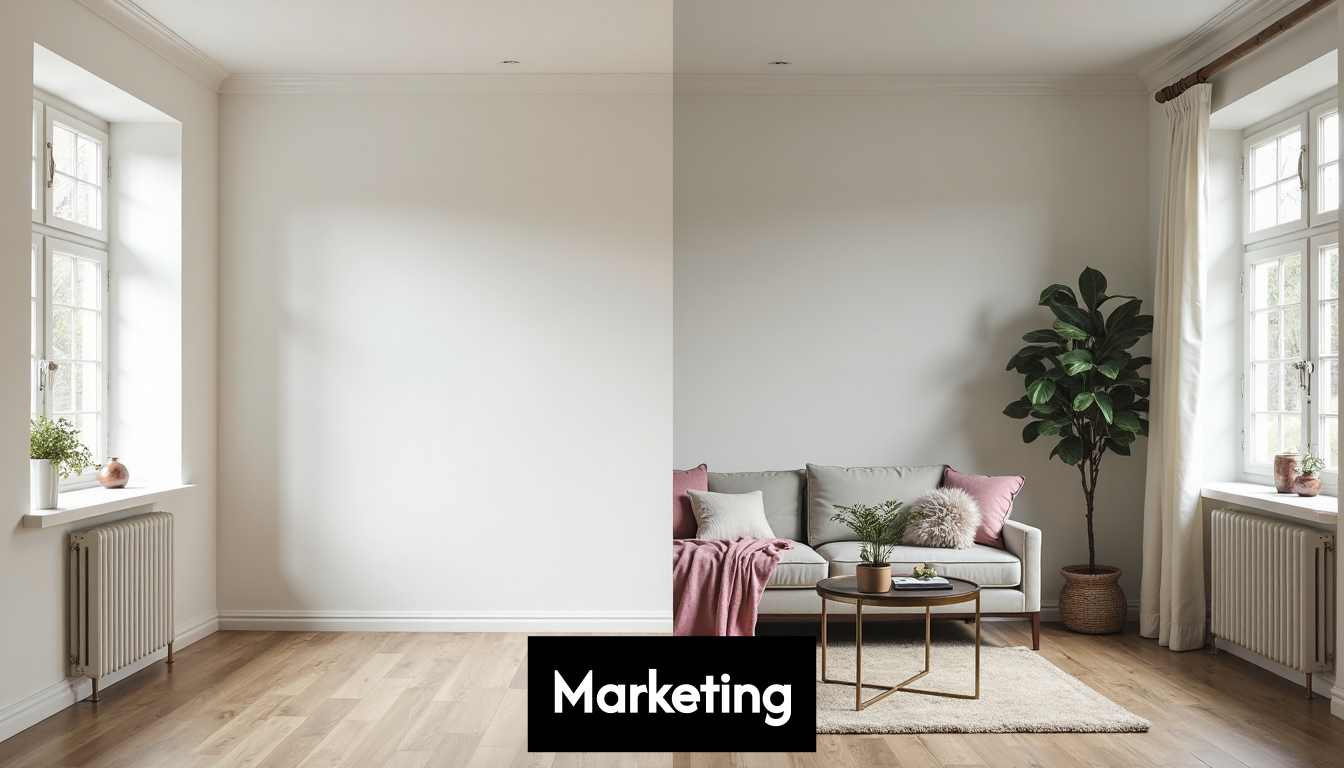 Before and after virtual home staging