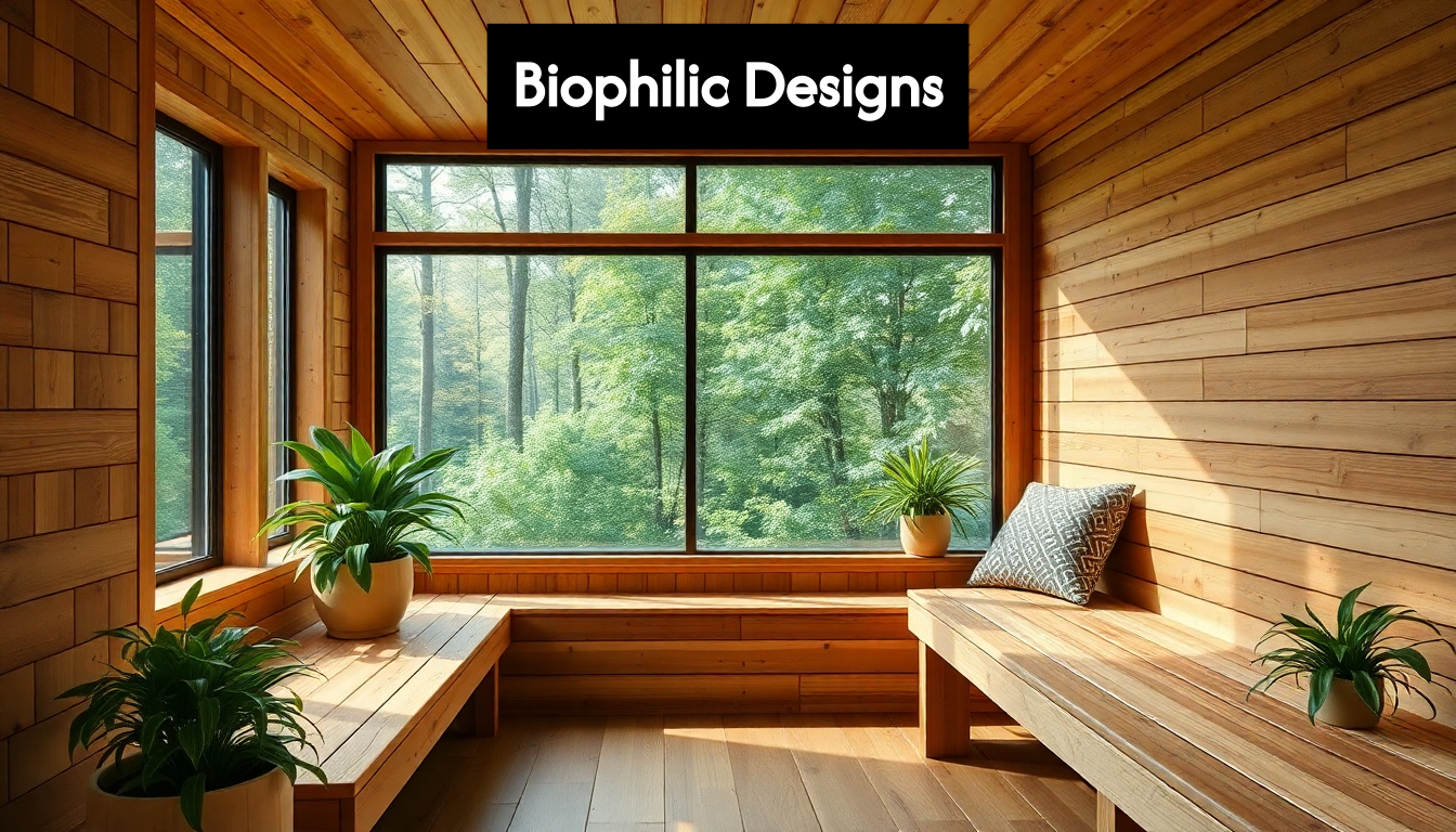 Biophilic sauna with wood and plants